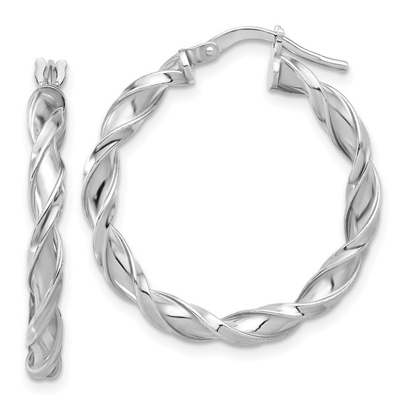 Sterling Silver Rhodium-plated Polished Twisted Hoop Earrings - Picture 1 of 4